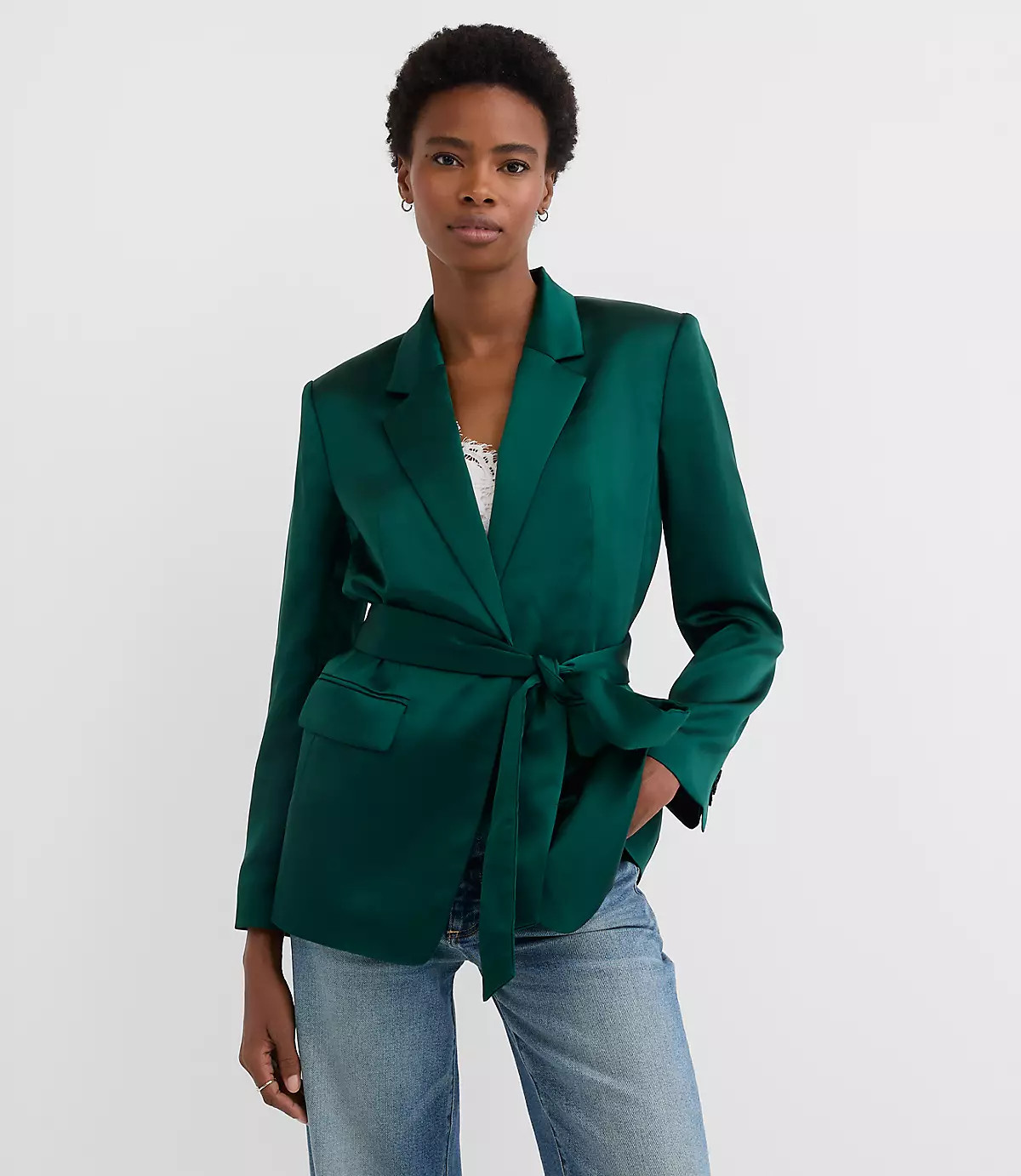 Tall Satin Belted Modern Blazer | LOFT