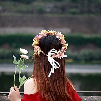 Women Floral Crown Boho Flower Headband Hair Wreath Floral Headpiece Halo with Ribbon Wedding Par... | Amazon (US)