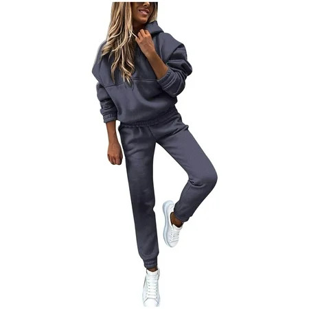 LLYwey Women Hoodies Tracksuit Long Sleeve Hooded Sweatshirts Jogger Pants 2 Piece Outfits Casual Loose Sweatsuits Sweatpants Sets Dark Gray M | Walmart (US)