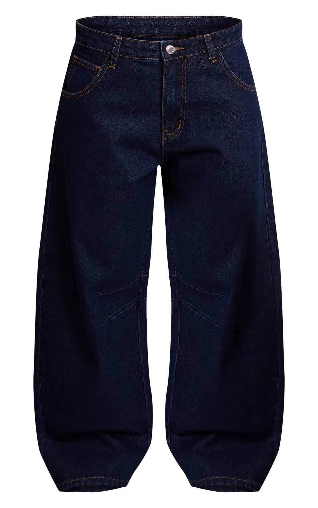 Jeans | Petite Blue Seam Detail Barrel Jean | PrettyLittleThing | PrettyLittleThing US