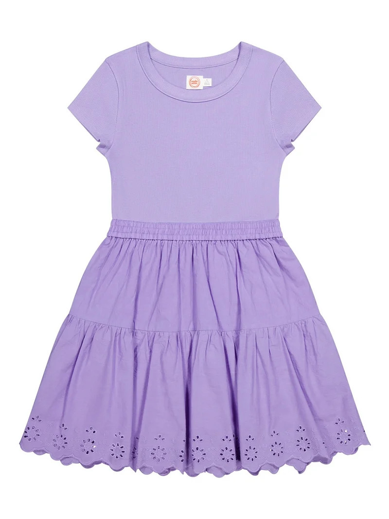 Wonder Nation Short Sleeve Mixed Tiered Dress, Sizes 4-18 & Plus | Walmart (US)
