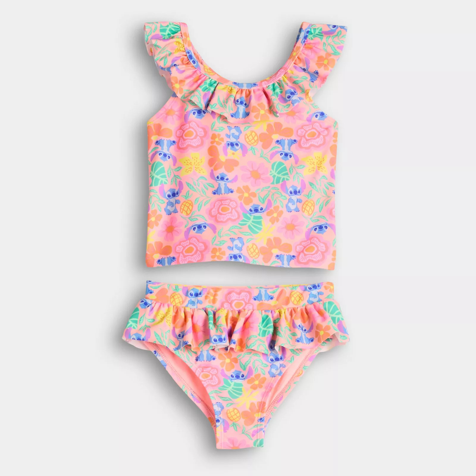 Baby & Toddler Girl Jumping Beans® Disney's Lilo & Stitch 2-pc. Ruffle Neck Tankini Swim Top & Swim Bottoms Set, Toddler Girl's, Size: 5T, Tropical Stitch Pink | Kohl's