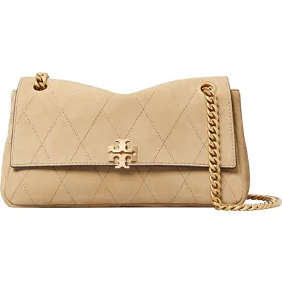 Tory Burch Charlie Quilted Suede Shoulder Bag in Stone at Nordstrom | Nordstrom
