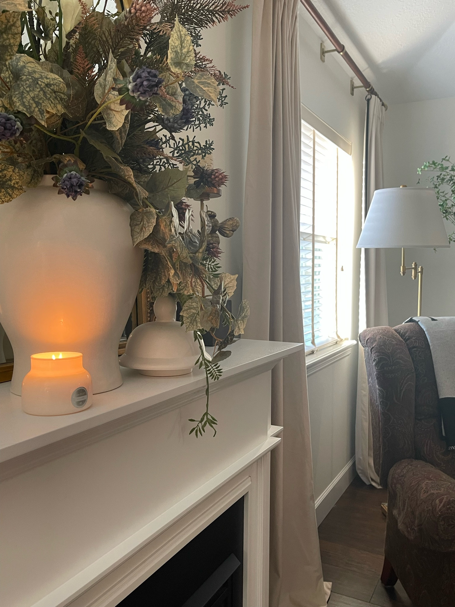 Evening routine, living room, Capri blue candle, mantle, home decor, fall decor 

#LTKhome