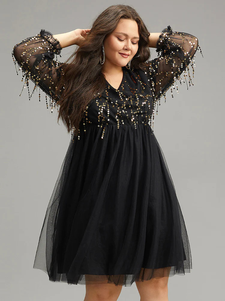 Sequin Mesh Patchwork Tassel Dress | Bloomchic