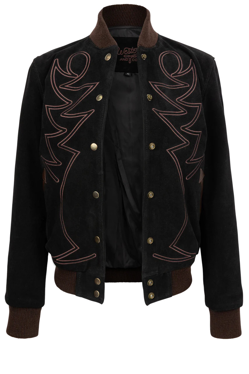 Western & Co. Embroidered Black Western Bomber Jacket | Pinto Ranch | Pinto Ranch