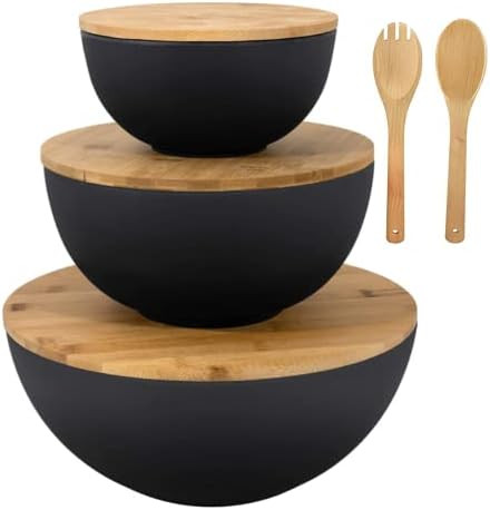 Salad Bowl Set with Lids, Bamboo Fiber Serving Bowls with Cutting Board Lids - Bowls for Kitchen ... | Amazon (US)