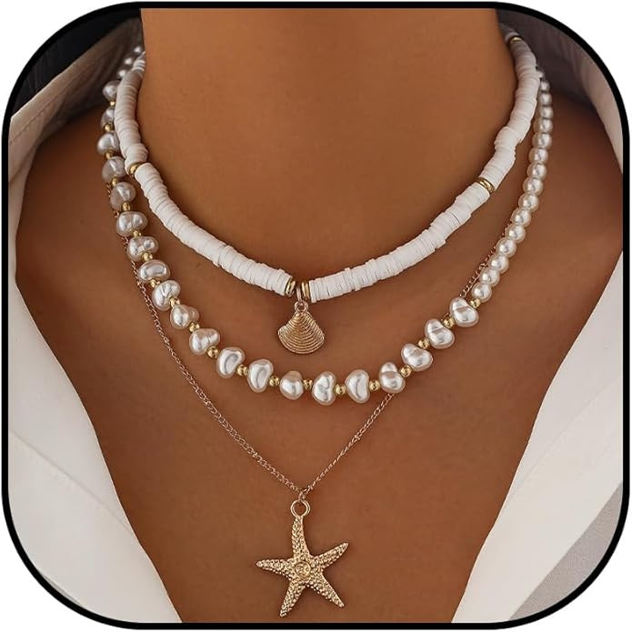 Seashell Necklace for Women Shell Necklace Summer Outfits for Women Adjustable Layered Sea Shell ... | Amazon (US)