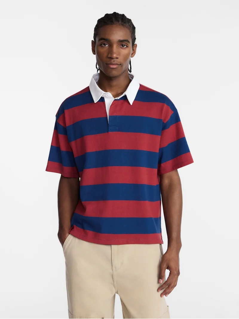 No Boundaries Striped Rugby Shirt with Short Sleeves, Men's XS-4XLT | Walmart (US)
