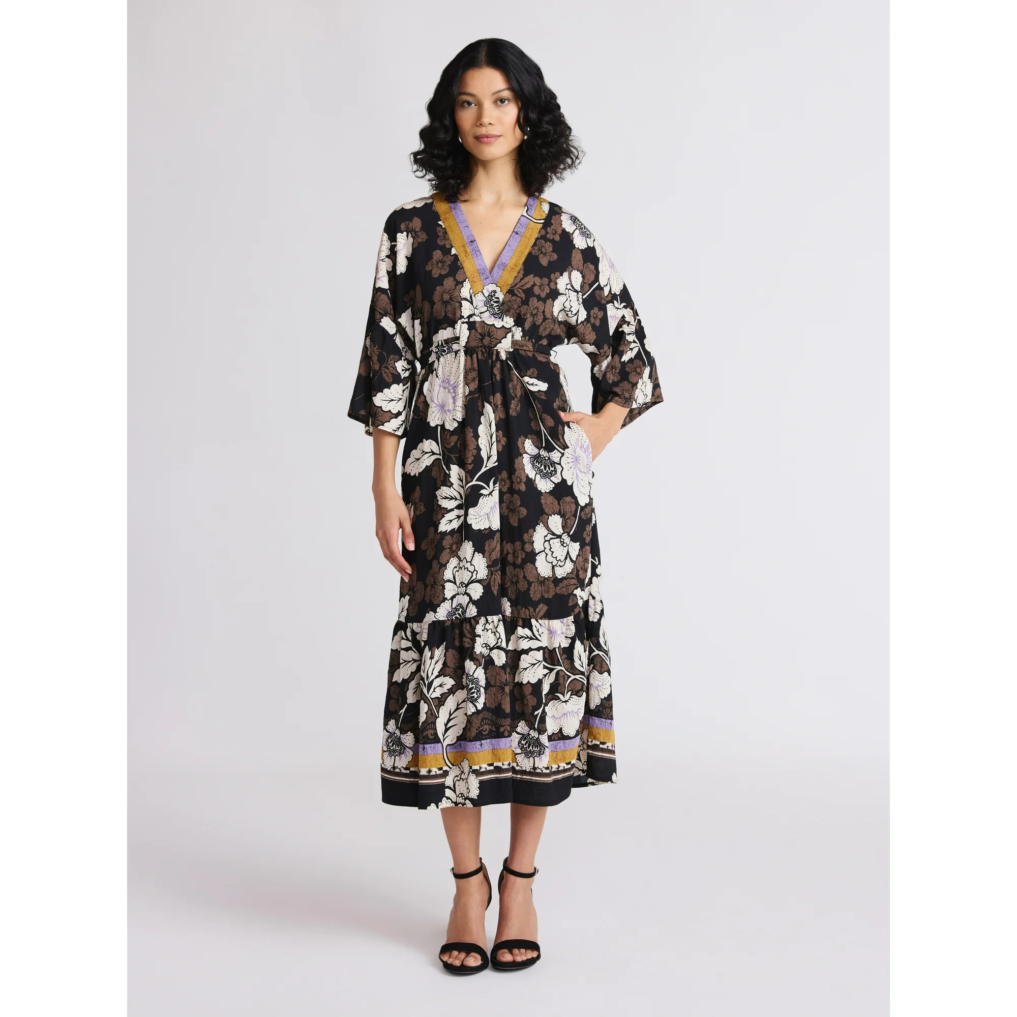 Sofia by Sofia Vergara Women's Tie Back Dress with Wide Sleeves, Mid Calf Length, Sizes XS-4X | Walmart (US)