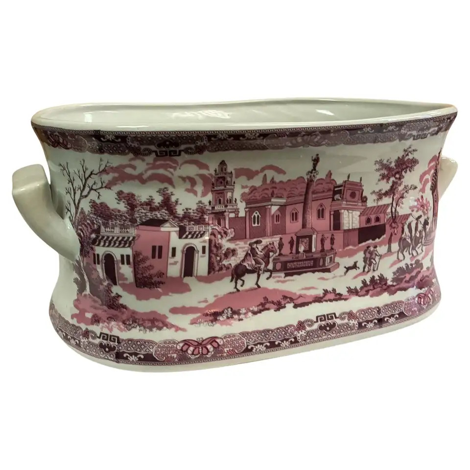 Victorian Style Pink Transferware Footbath / Cachepot / Planter / Ice Bucket | 1stDibs