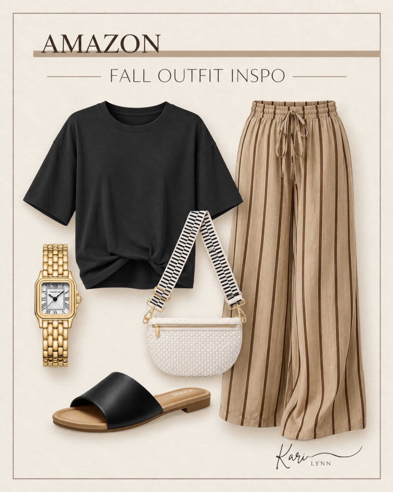 Easy Amazon fall outfit inspo 🤎🍂

I love a look that feels put together without trying too hard — comfy wide-leg pants, a simple black tee, easy slides + a few cute accessories to pull it all together.