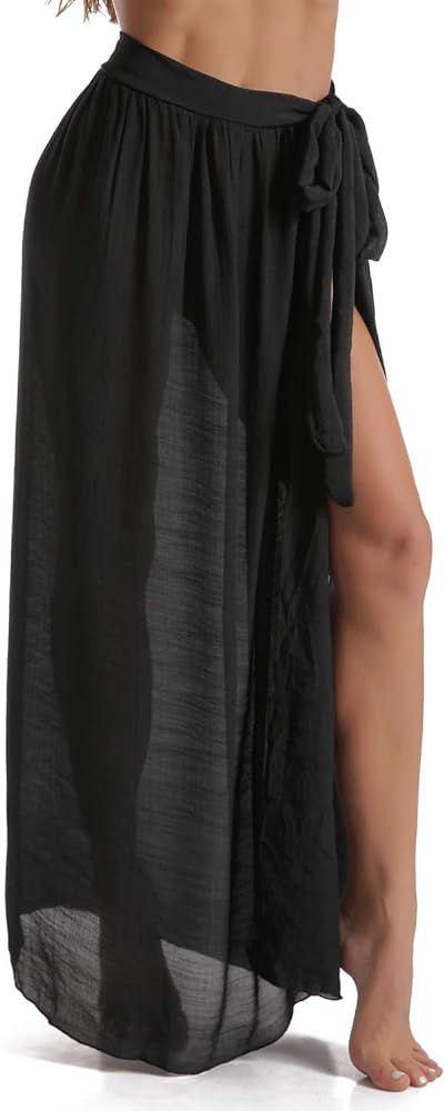 Eicolorte Womens Sarongs for The Beach Bathing Suit Swim Cover Up Tie Maxi Long Wrap Skirt (Black... | Amazon (US)