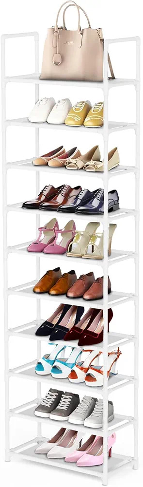 10 Tiers Tall Shoe Rack, Sturdy Shoe Shelf Shoe Organizer Free Standing Shoe Racks 20-25 Pairs Na... | Amazon (US)