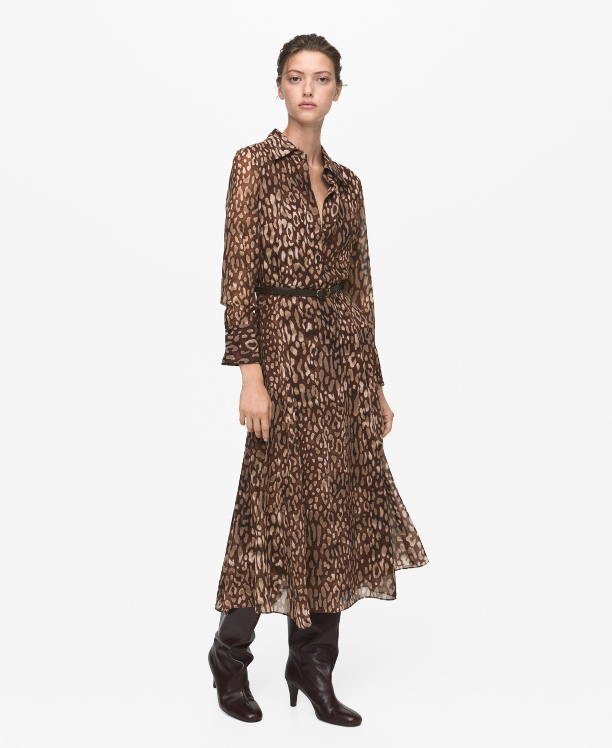 Mango Women's Leopard-Print Belt Shirt Dress - Brown | Macy's