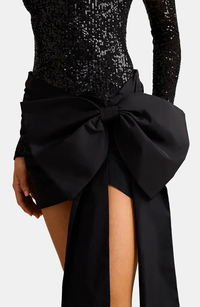 Dolly Sequin Bow Long Sleeve Cocktail Minidress | Nordstrom