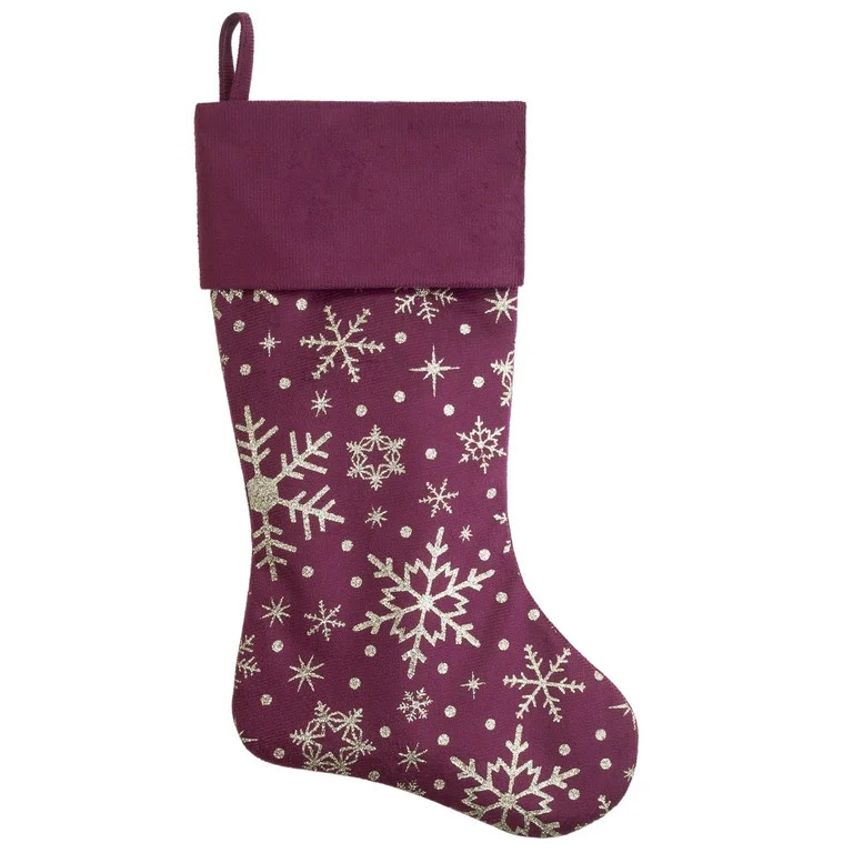 Velvet Snowflake Christmas Stocking, Berry, 20", by Holiday Time | Walmart (US)