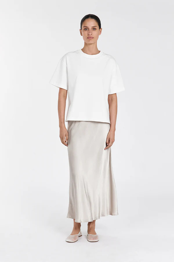 EMELIA CHALK SATIN MIDI SKIRT | DISSH