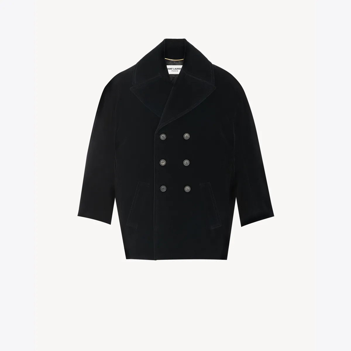 Cassandre Peacoat In Cotton Velvet Black One Size | Saint Laurent Inc. (Global)