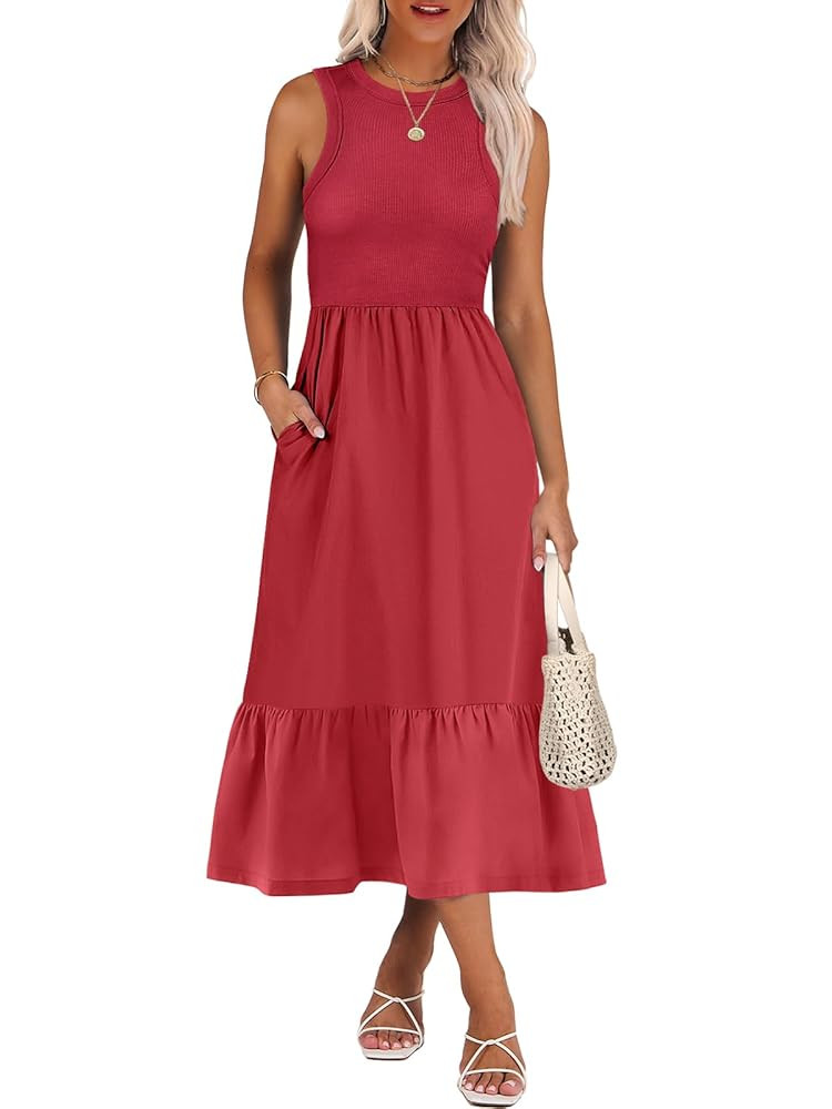 ANRABESS Women Midi Dresses 2025 Summer Casual Sleeveless Sundress High Neck Tank Top Racerback F... | Amazon (US)