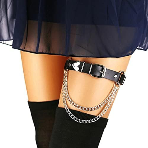 Goth Leg Chain Harness Black Punk Heart Thigh Garter Belt Rave Club Laryered Leg Body Chain for w... | Amazon (US)