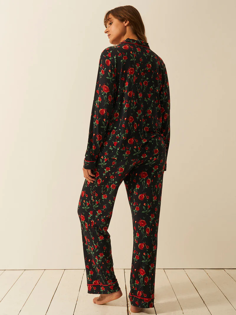 Long Pajama Set - RIXO Claudia Rose Black | Sustainable TENCEL™ Sleep | Stripe and Stare