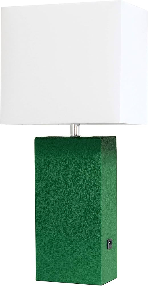 Elegant Designs LT1053-GRN Modern Leather USB and White Fabric Shade Table Lamp, Green | Amazon (US)