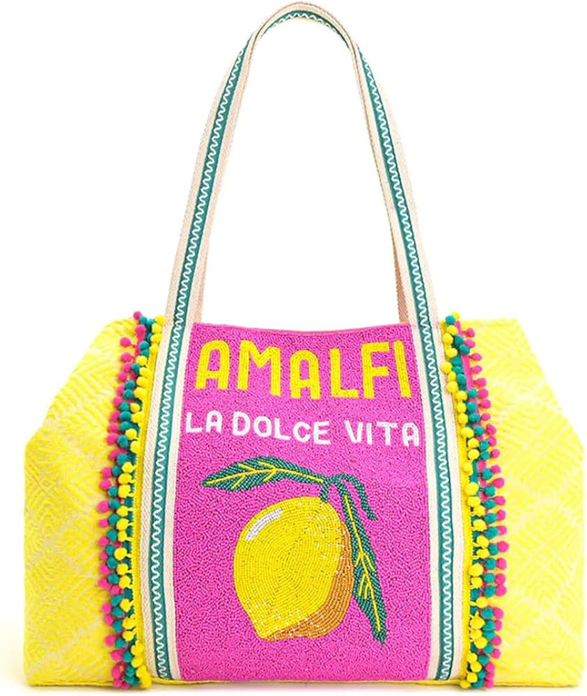 America & Beyond Amalfi Beaded Tote \u2013 Size : 24" x 13" x 6"- Coastal-Inspired Hand-Beaded Su... | Amazon (US)
