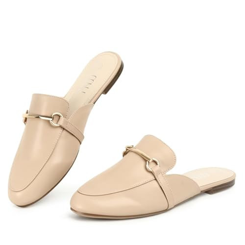 MUSSHOE Women Mules Comfortable Slip On Mules for Women Flats,Nude pu 9.5 | Amazon (US)