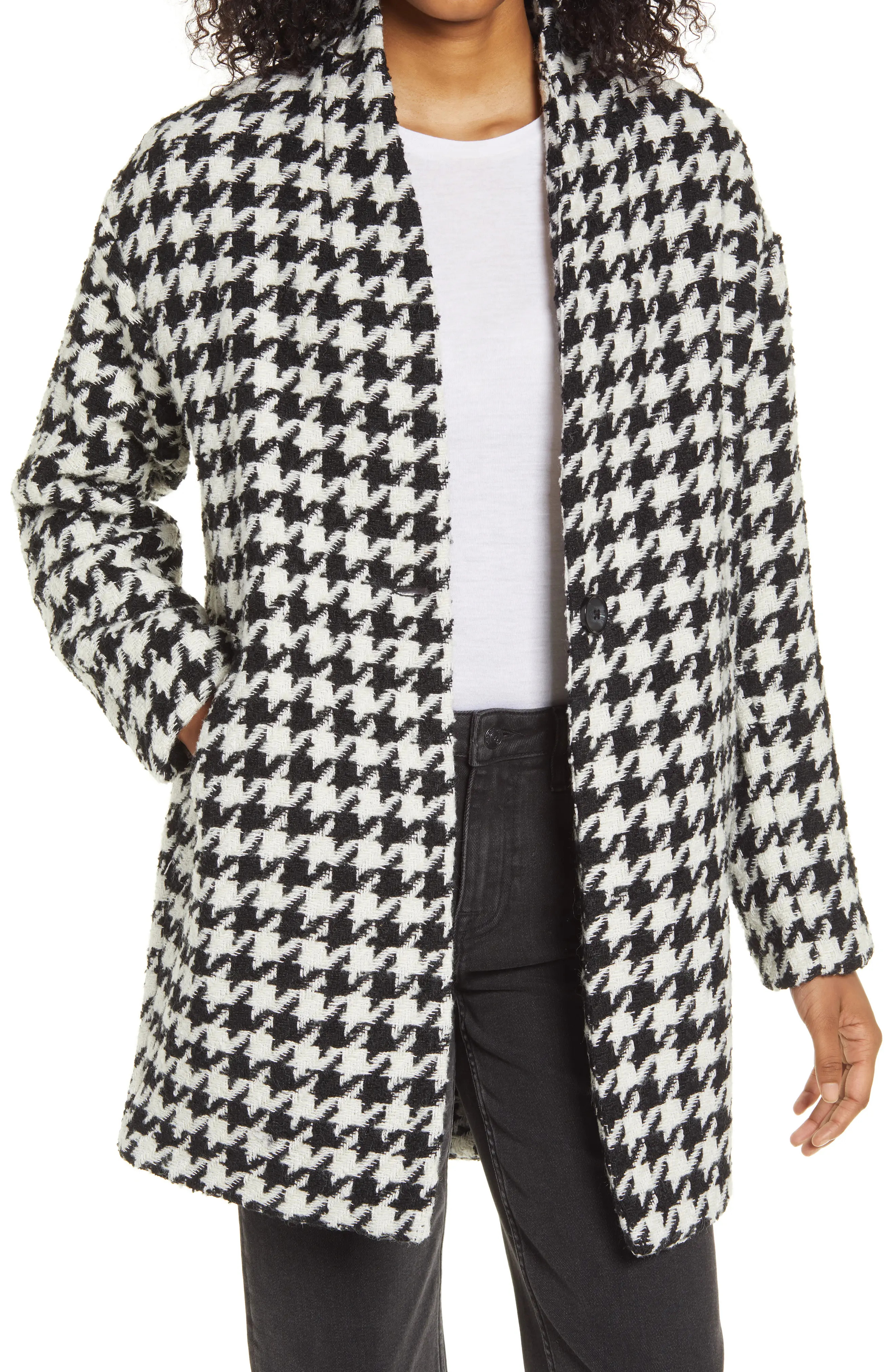 Women's Blanknyc Houndstooth Cocoon Coat, Size X-Large - Black | Nordstrom