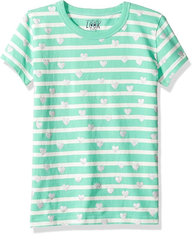 LOOK by crewcuts Girls' Short Sleeve Heart Stripe T-Shirt | Amazon (US)