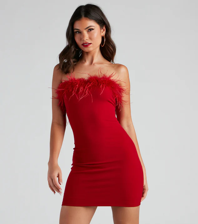 Daring Diva Marabou Feather Crepe Dress | Windsor Stores