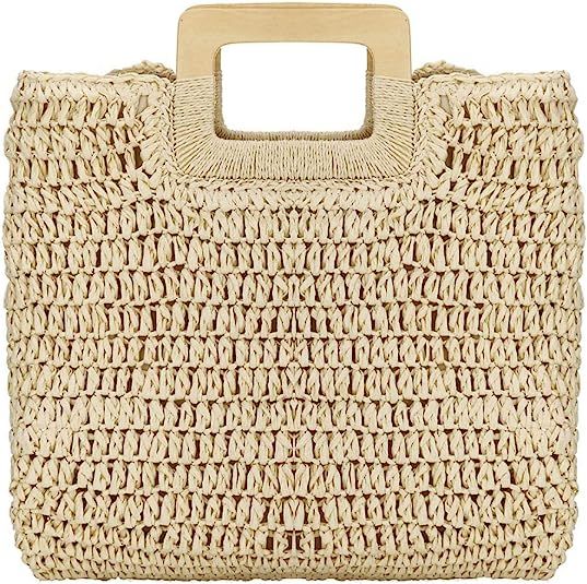 Straw Tote Bag Women Hand Woven Large Casual Handbags Hobo Straw Beach Bag with Lining Pockets fo... | Amazon (US)