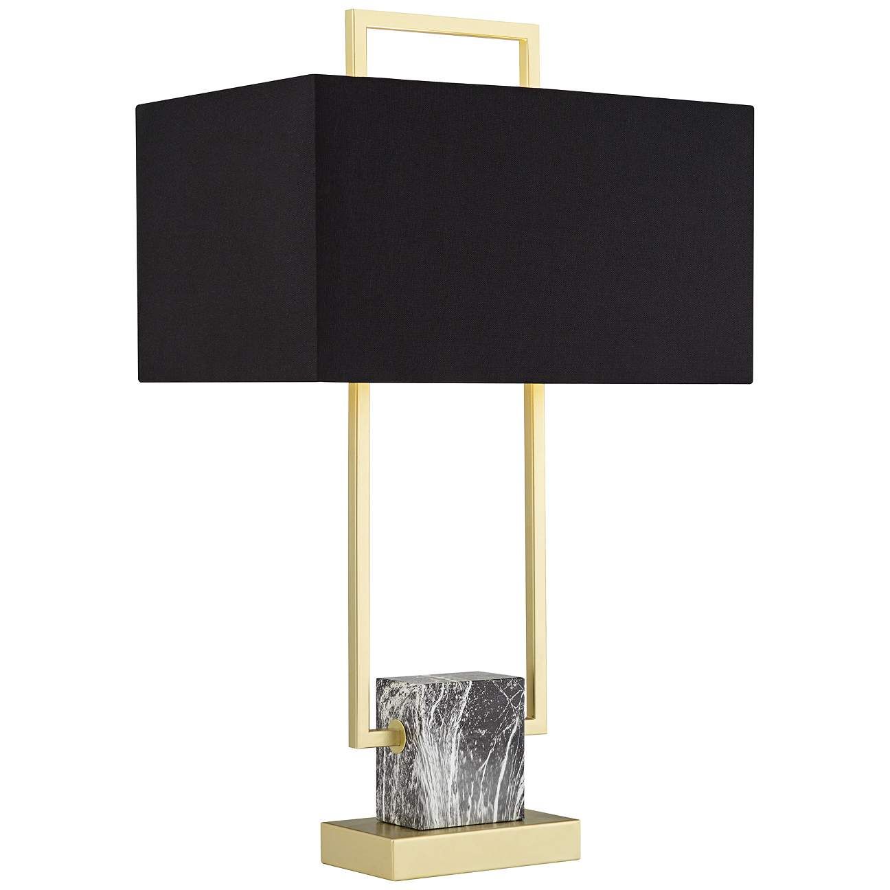 Carl Gold Table Lamp with Black Rectangle Shade | Lamps Plus