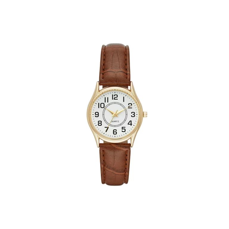 Time and Tru Women's Round Gold Tone Watch with Embossed Strap | Walmart (US)