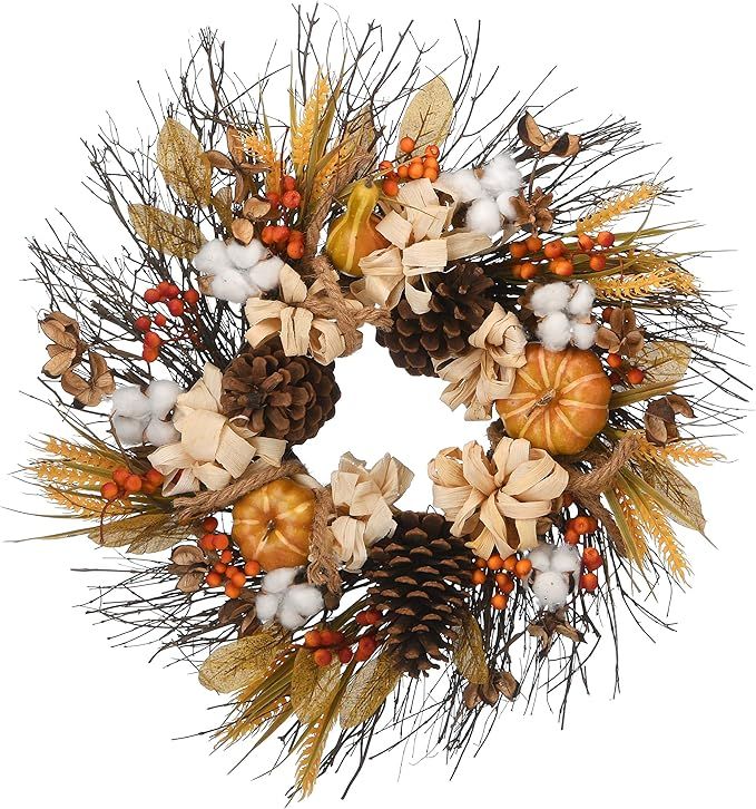 National Tree Company 22" Autumn Pinenut Wreath, Beige, Burgandy | Amazon (US)