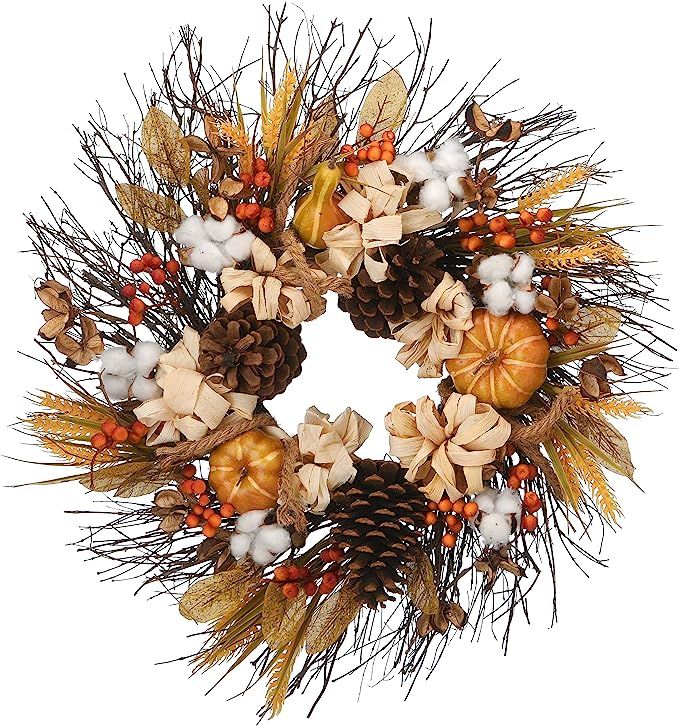 National Tree Company 22" Autumn Pinenut Wreath, Beige, Burgandy | Amazon (US)