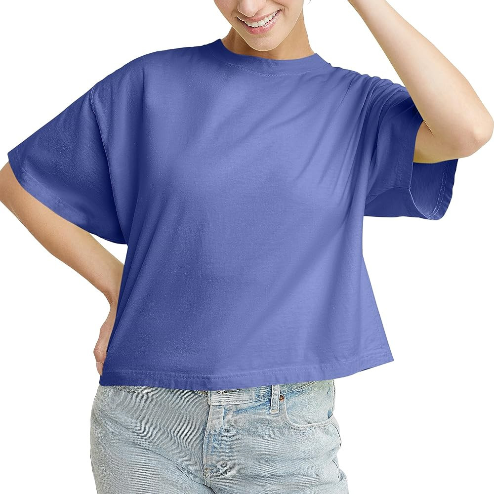 Hanes Originals Garment Washed T-Shirt, Crewneck Crop Tees for Women, Deep Forte Blue at Amazon W... | Amazon (US)