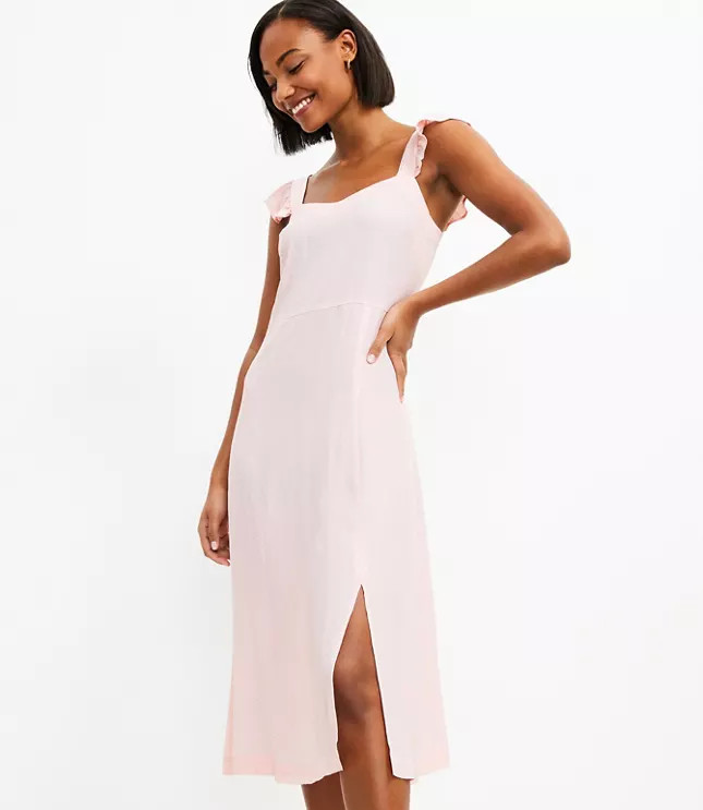 Dotted Ruffle Strap Midi Dress | LOFT