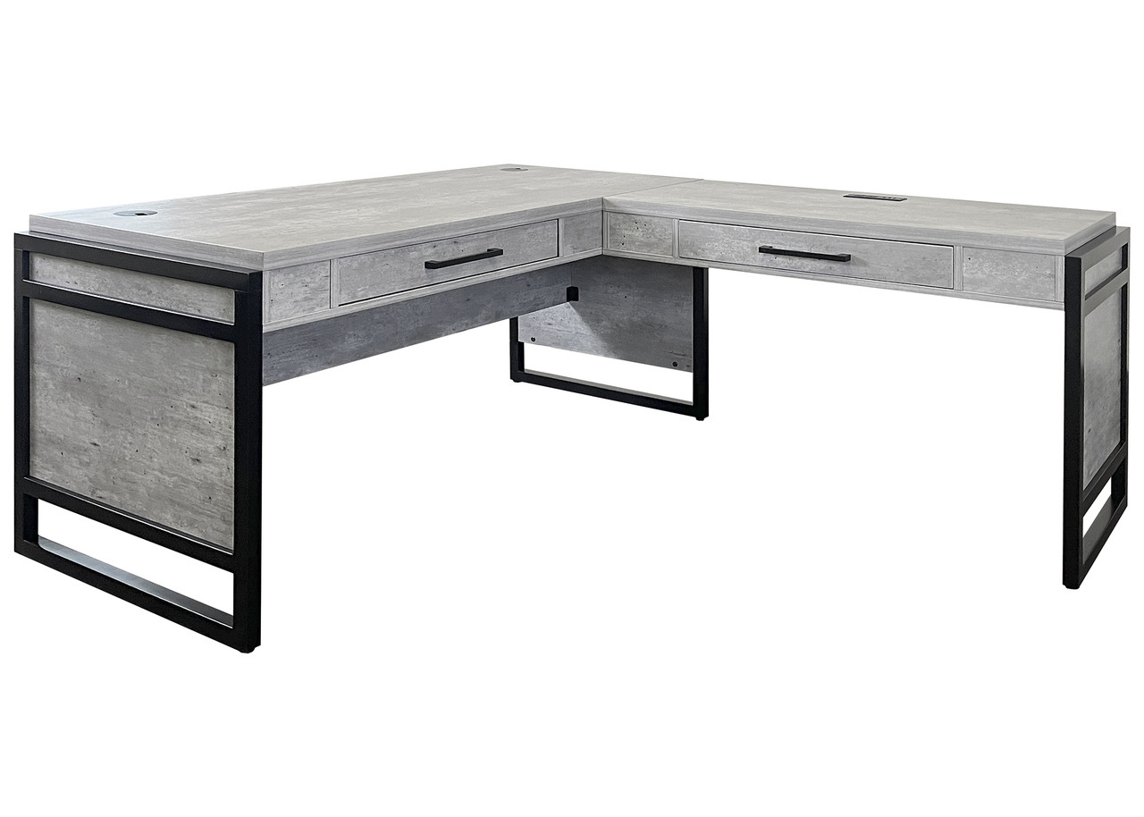 Mason Wood Laminate Open L-Desk and Return with Drawers In Concrete Gray | 1stopbedrooms
