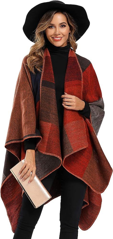 Epsion Women's Color Block Shawl Wrap Plus Size Cardigan Poncho Cape Open Front Long Winter Sweat... | Amazon (US)