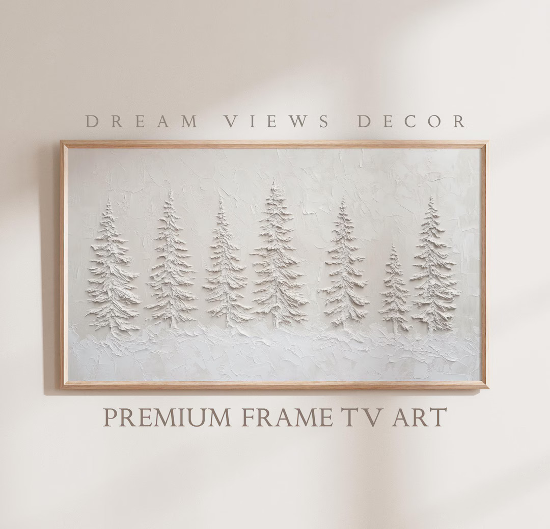 Samsung Frame TV art Vintage Winter Landscape Textured Abstract Fir Trees Painting Christmas Fram... | Etsy (US)
