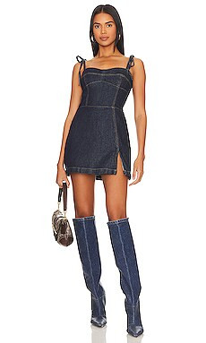 Amanda Uprichard Taylor Denim Skort Romper in Indigo from Revolve.com | Revolve Clothing (Global)