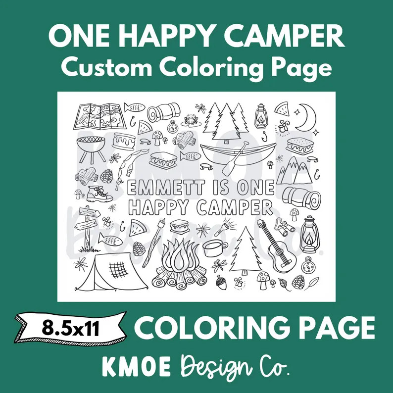 One Happy Camper Coloring Page Camping Birthday Camping Coloring Page First Birthday Coloring She... | Etsy (US)
