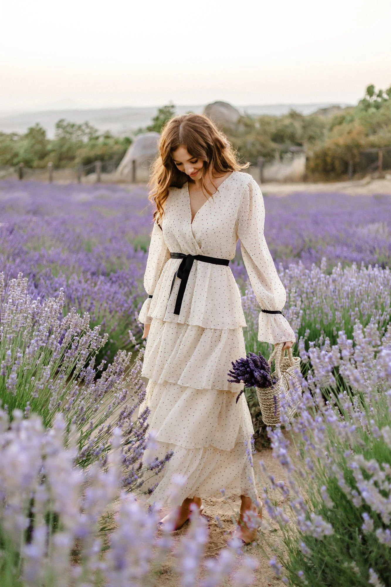 Darla Dotted Tiered Dress | Morning Lavender