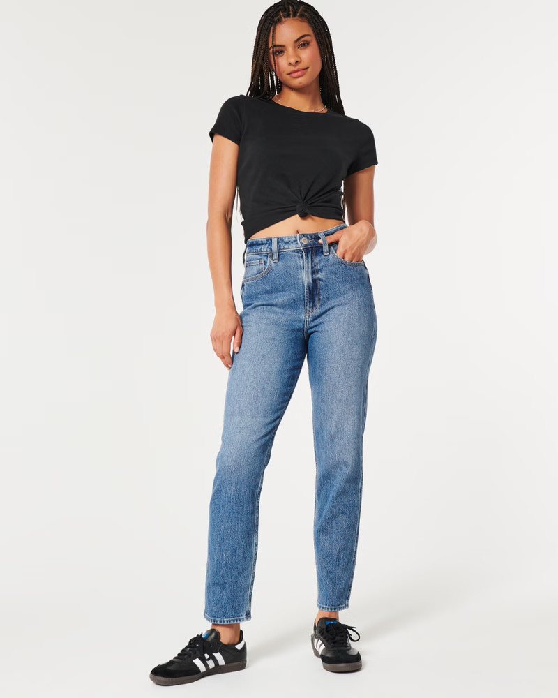 Ultra High-Rise Bright Medium Wash Mom Jeans | Hollister (US)