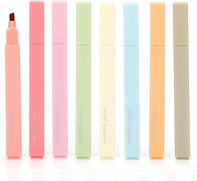 ZEYAR Aesthetic Cute Highlighter Pens, Cream colors, Chisel Tip, Water Based, Quick Dry, No Bleed... | Amazon (US)