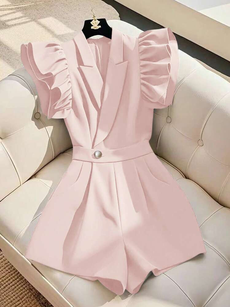 SHEIN Clasi Women's Elegant Commuting Fashion Detailed Cap Sleeve Blazer Style Short Jumpsuit, Sp... | SHEIN