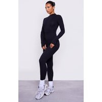 Black Cotton Zip Front Catsuit | PrettyLittleThing US