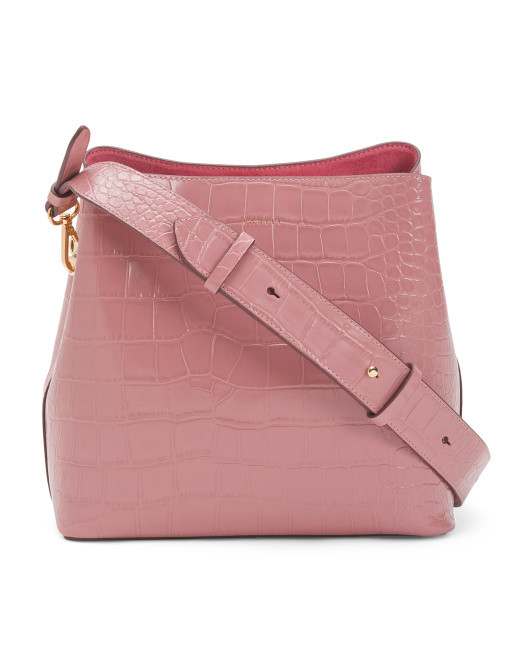 Leather Dukes Place Faux Crocodile Medium Compartment Crossbody | TJ Maxx